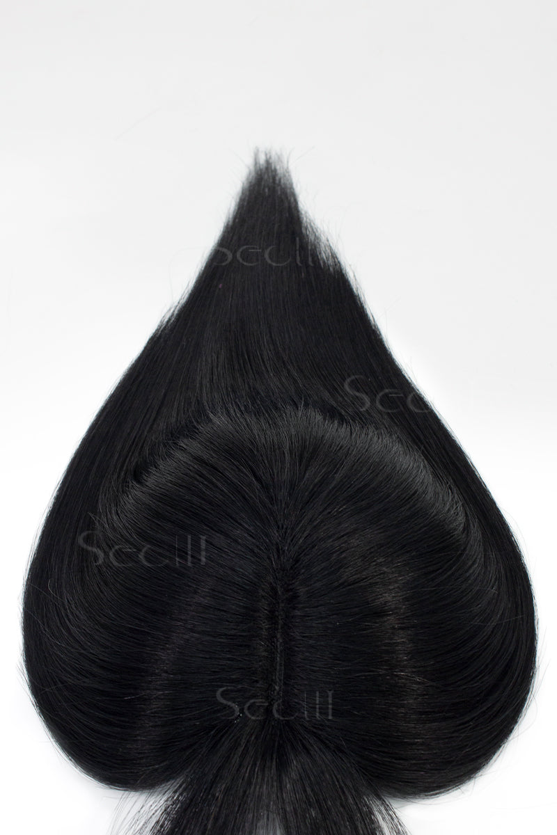 Mona-B Handmade Human Hair Topper with Bangs Dark Black