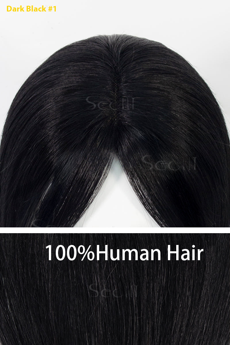 Mona-B Handmade Human Hair Topper with Bangs Dark Black