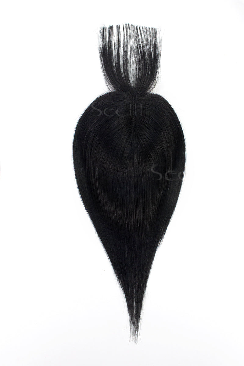 Mona-B Handmade Human Hair Topper with Bangs Dark Black