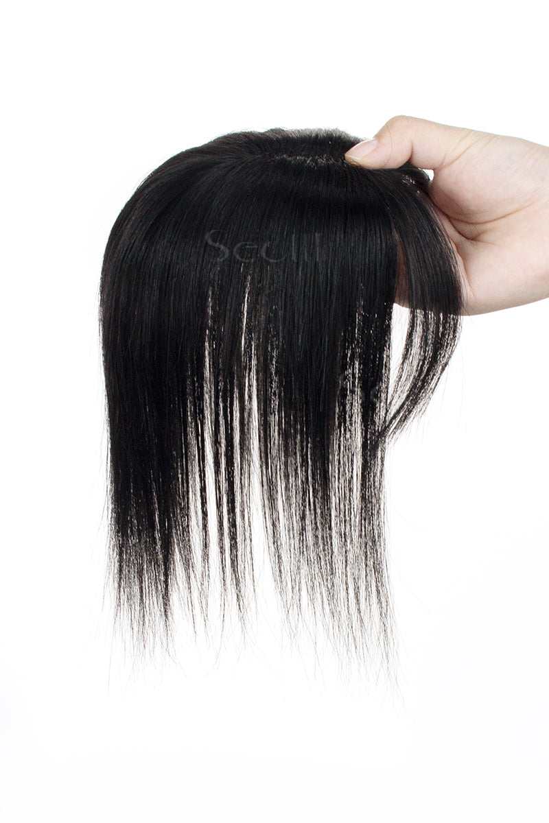 Mona-B Handmade Human Hair Topper with Bangs Dark Black