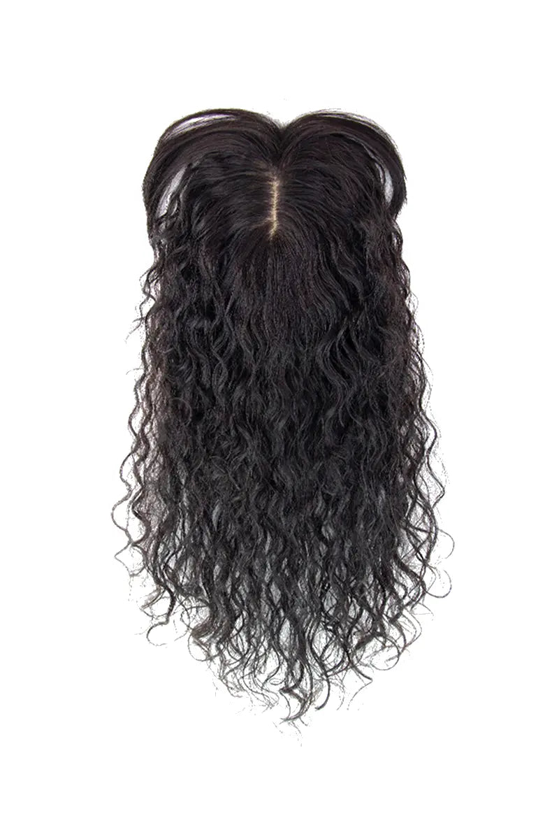 Topper de Cabello Humano Ondulado y Rizado Flavia-C01 con Flequillo