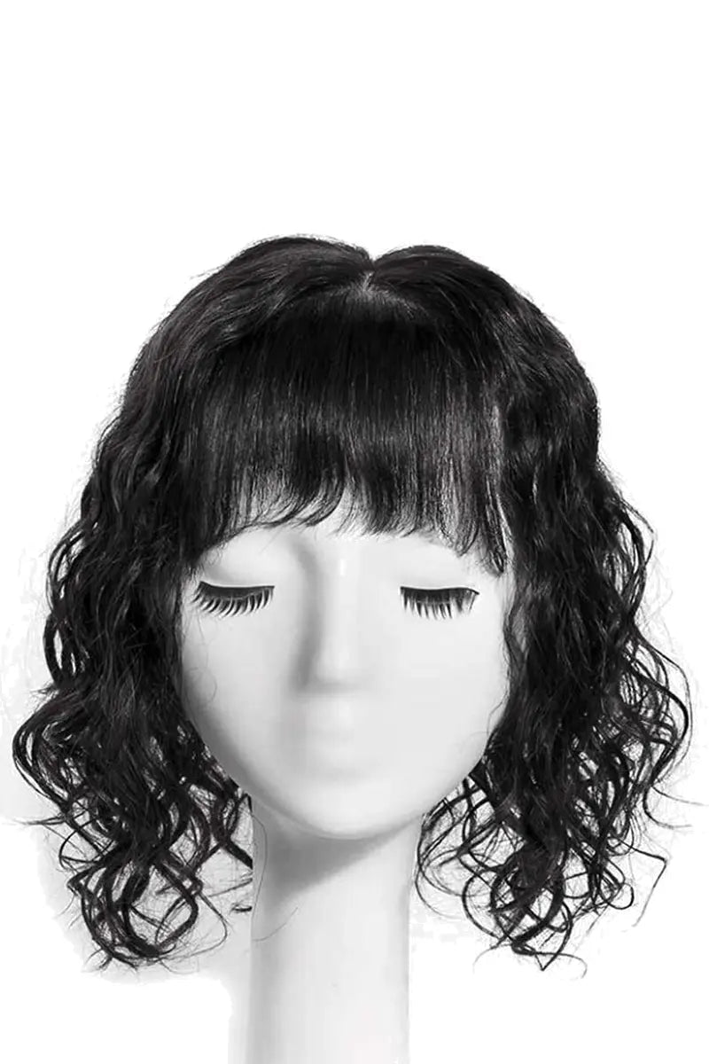 Topper de Cabello Humano Ondulado y Rizado Flavia-C01 con Flequillo