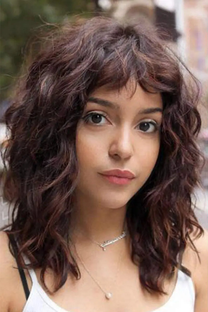 Topper de Cabello Humano Ondulado y Rizado Flavia-C01 con Flequillo