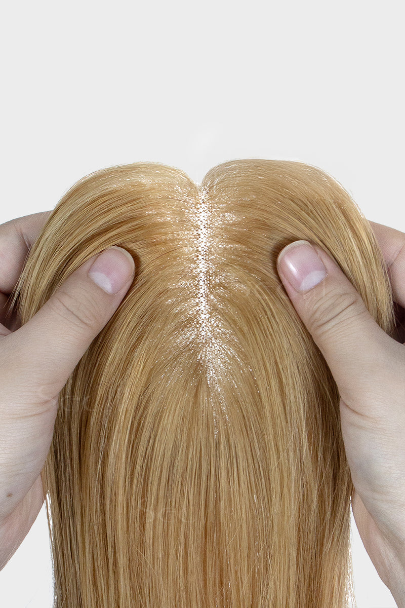 Topper de cabello humano hecho a mano Mona Rubio Oscuro