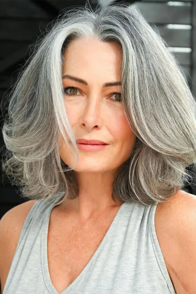 Mona Topper de Cabello Humano Marrón Gris Claro