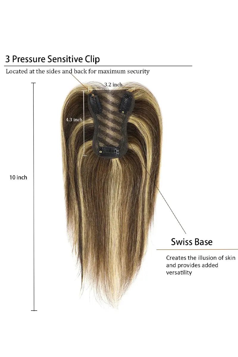 Adorno de cabello humano hecho a mano Mona, castaño medio con reflejos cálidos n.° P4/27