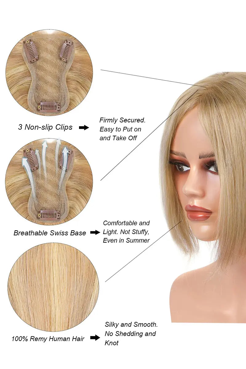 Mona Handmade Human Hair Topper Loiro Escuro com Loiro Claro