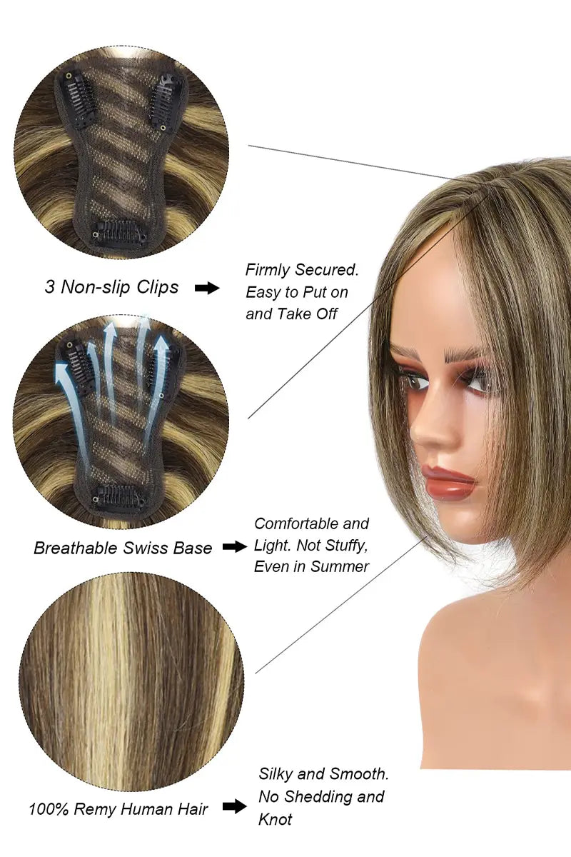 Adorno de cabello humano hecho a mano Mona, castaño medio con reflejos cálidos n.° P4/27