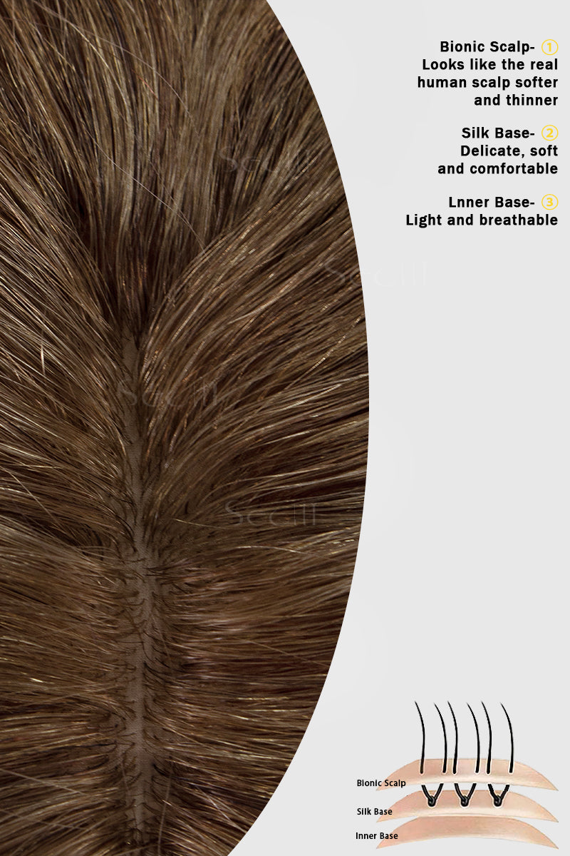 Flavia-C02 Wave Curly Human Hair Toppers Medium Brown