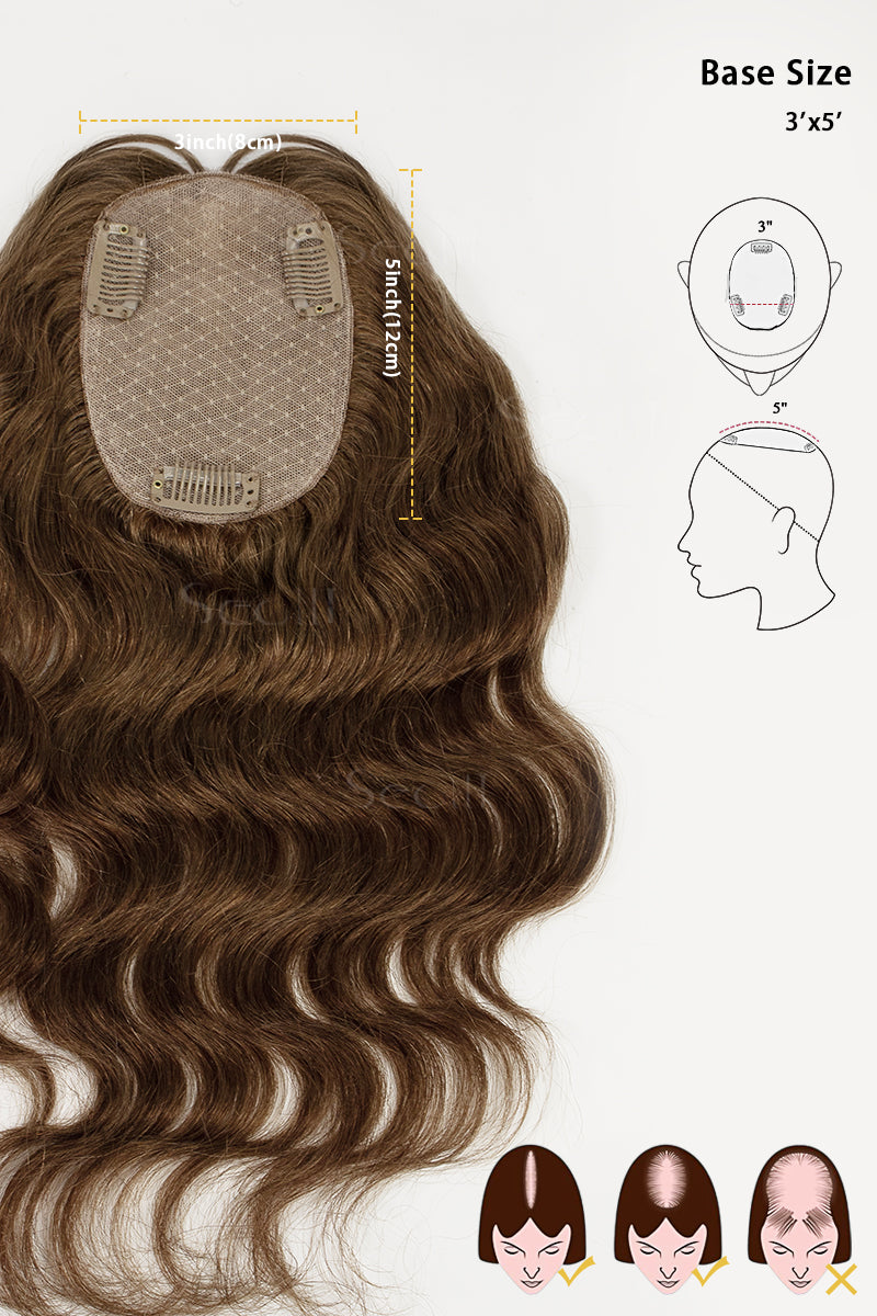 Flavia-C02 Wave Curly Human Hair Toppers Medium Brown