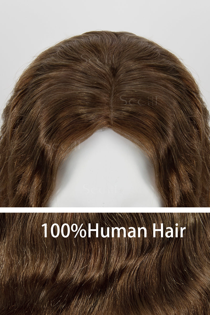 Flavia-C02 Wave Curly Human Hair Toppers Medium Brown