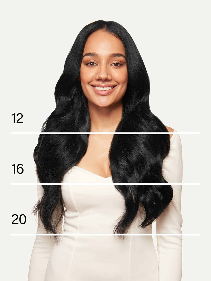 Dolly Halo Clips em extensões de cabelo preto natural