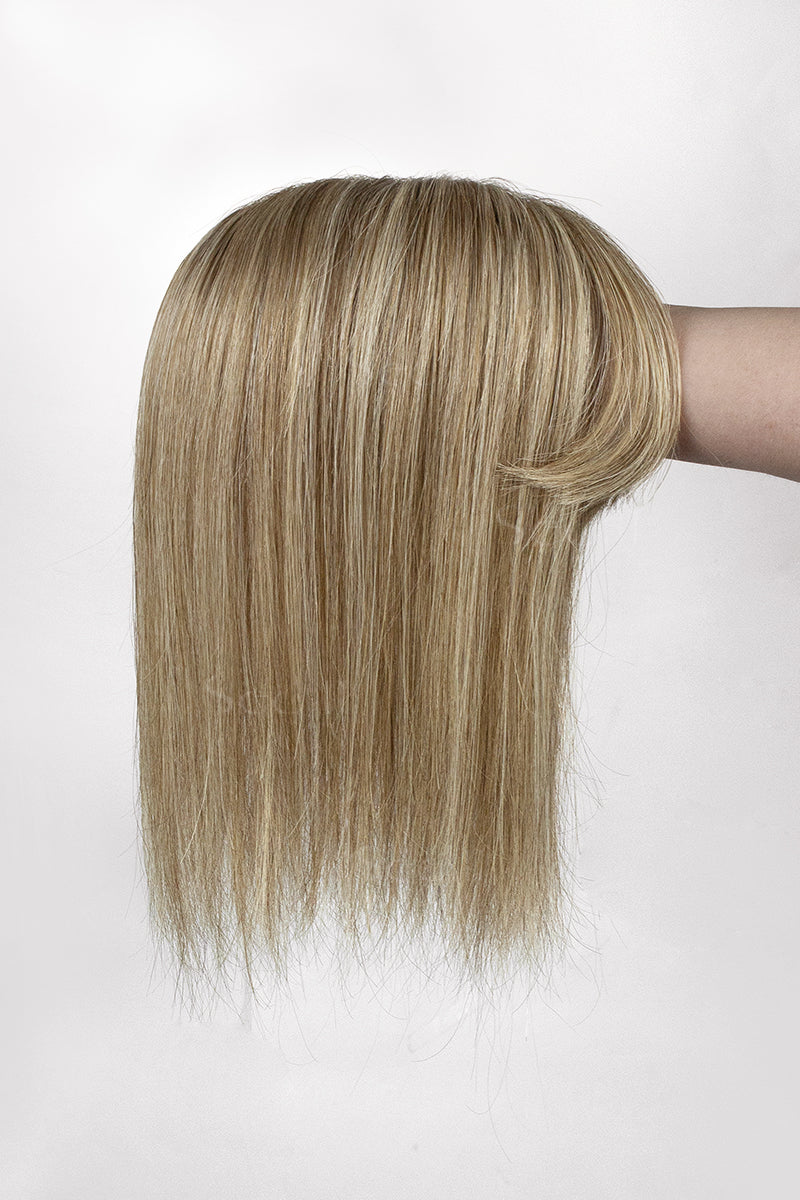 Flavia-B Silk Top Remy Human Hair Topper with Bangs Golden Brown Bleach Blonde