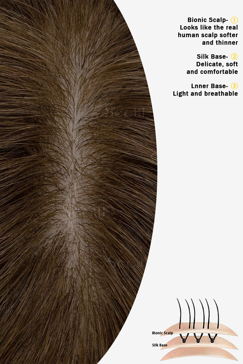 Flavia-B Silk Top Remy Human Hair Topper with Bangs Medium Brown