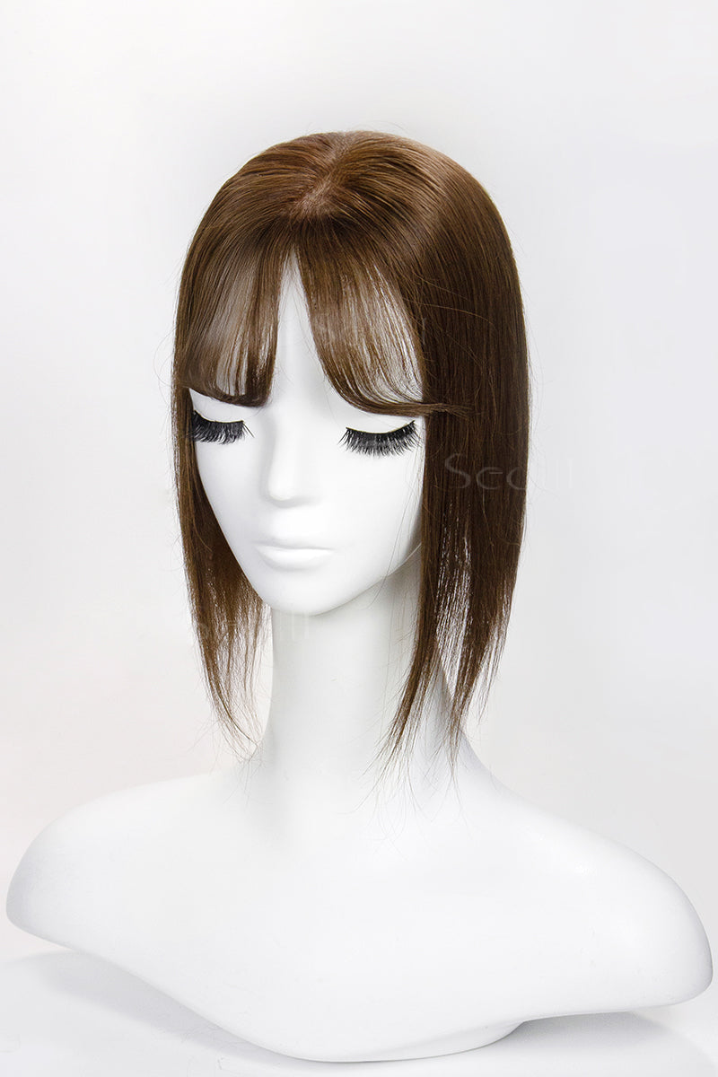 Flavia-B Silk Top Remy Human Hair Topper with Bangs Medium Brown