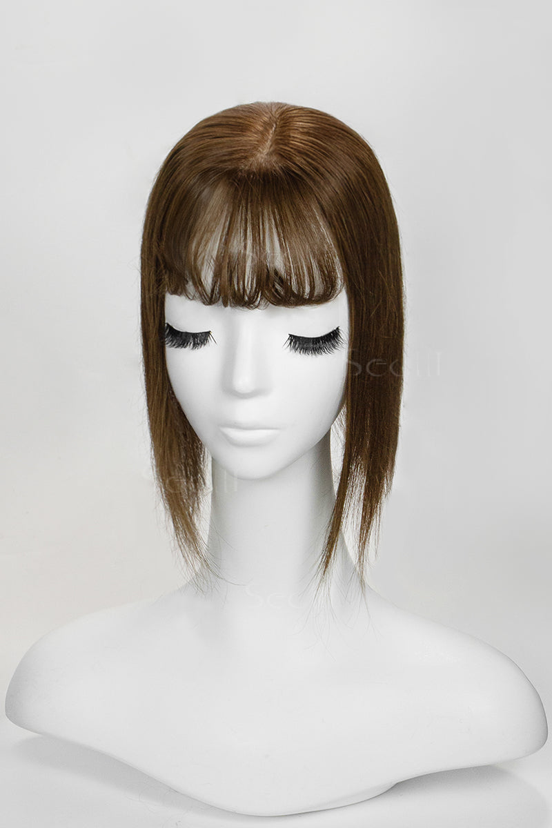 Flavia-B Silk Top Remy Human Hair Topper with Bangs Medium Brown