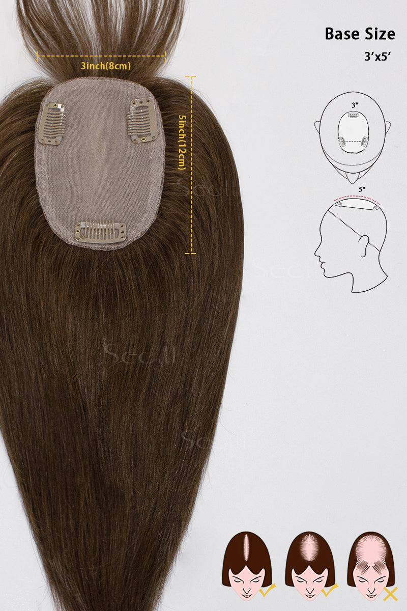 Flavia-B Silk Top Remy Human Hair Topper with Bangs Medium Brown