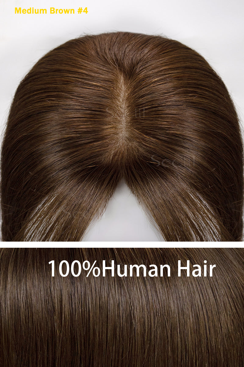 Flavia-B Silk Top Remy Human Hair Topper with Bangs Medium Brown