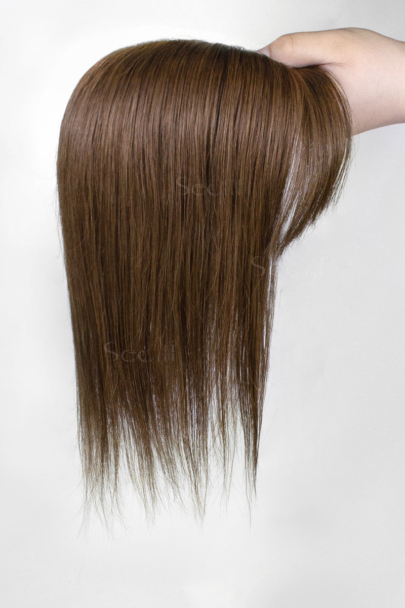 Flavia-B Silk Top Remy Human Hair Topper with Bangs Medium Brown