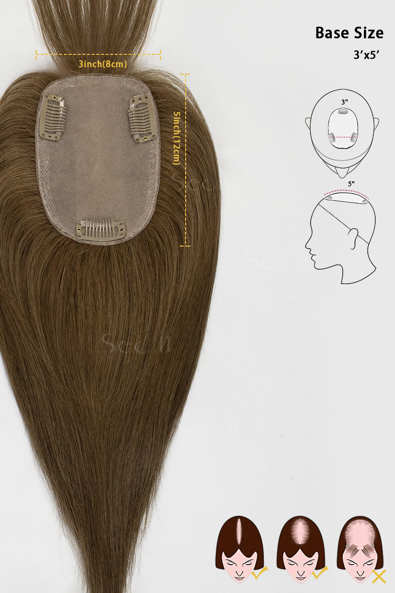 Flavia-B Silk Top Remy Human Hair Topper with Bangs Medium Ash Brown