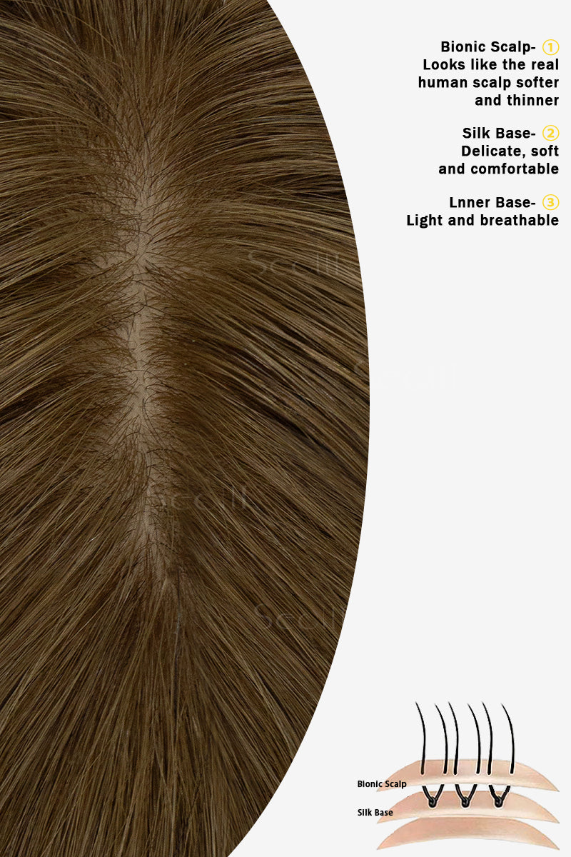 lavia-B Silk Top Remy Human Hair Topper with Bangs Medium Ash Brown