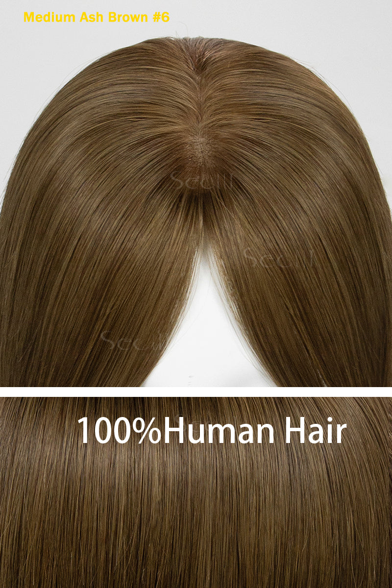 lavia-B Silk Top Remy Human Hair Topper with Bangs Medium Ash Brown