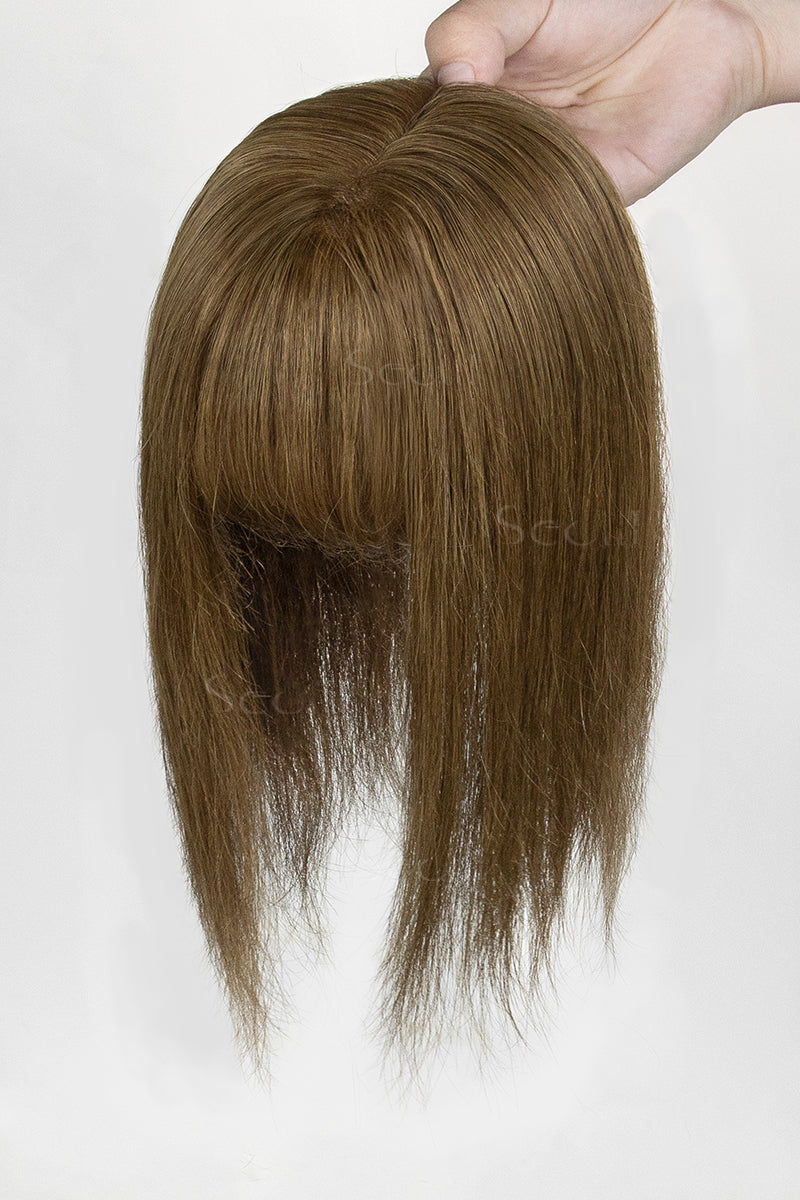lavia-B Silk Top Remy Human Hair Topper with Bangs Medium Ash Brown
