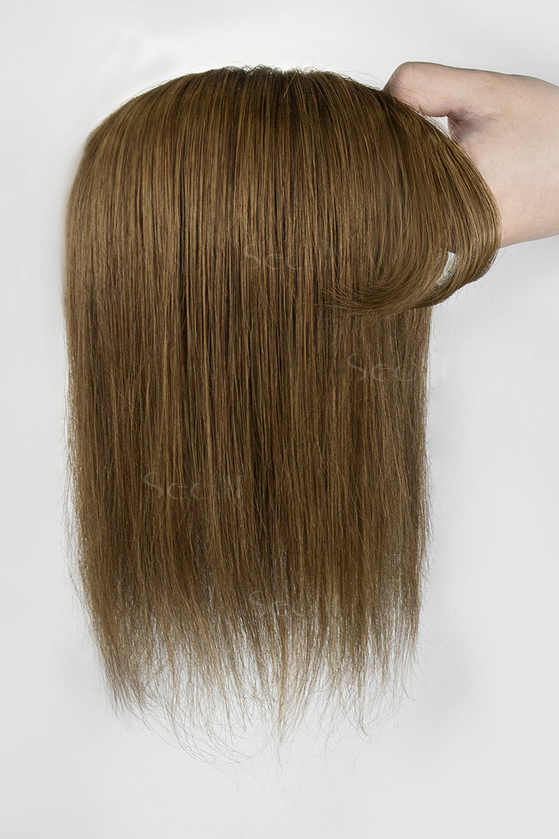 lavia-B Silk Top Remy Human Hair Topper with Bangs Medium Ash Brown