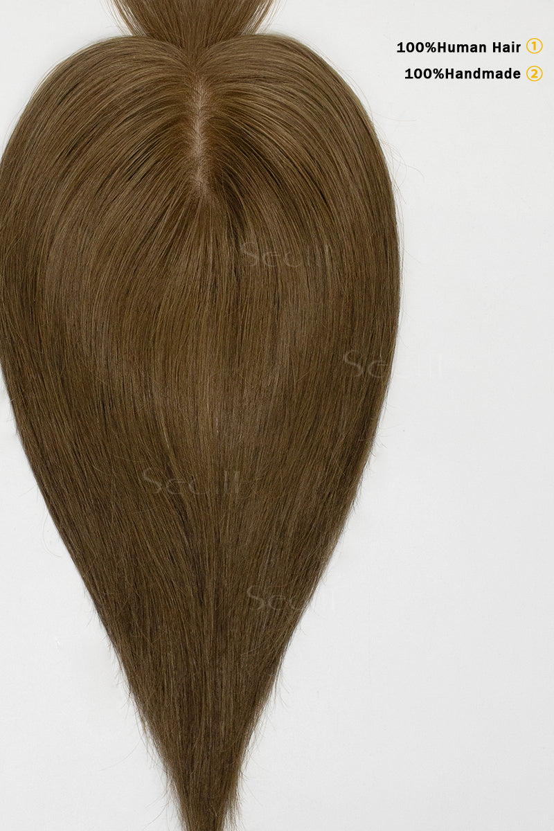 lavia-B Silk Top Remy Human Hair Topper with Bangs Medium Ash Brown