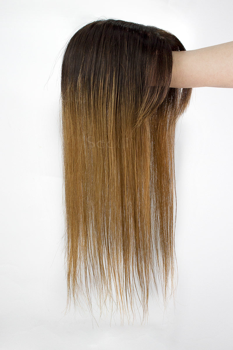 Flavia-B Silk Top Remy Human Hair Topper with Bangs Dark Brown/Light Brown