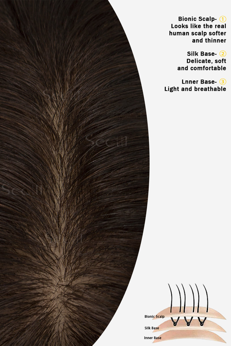 Flavia-B Silk Top Remy Human Hair Topper with Bangs Dark Brown/Light Brown