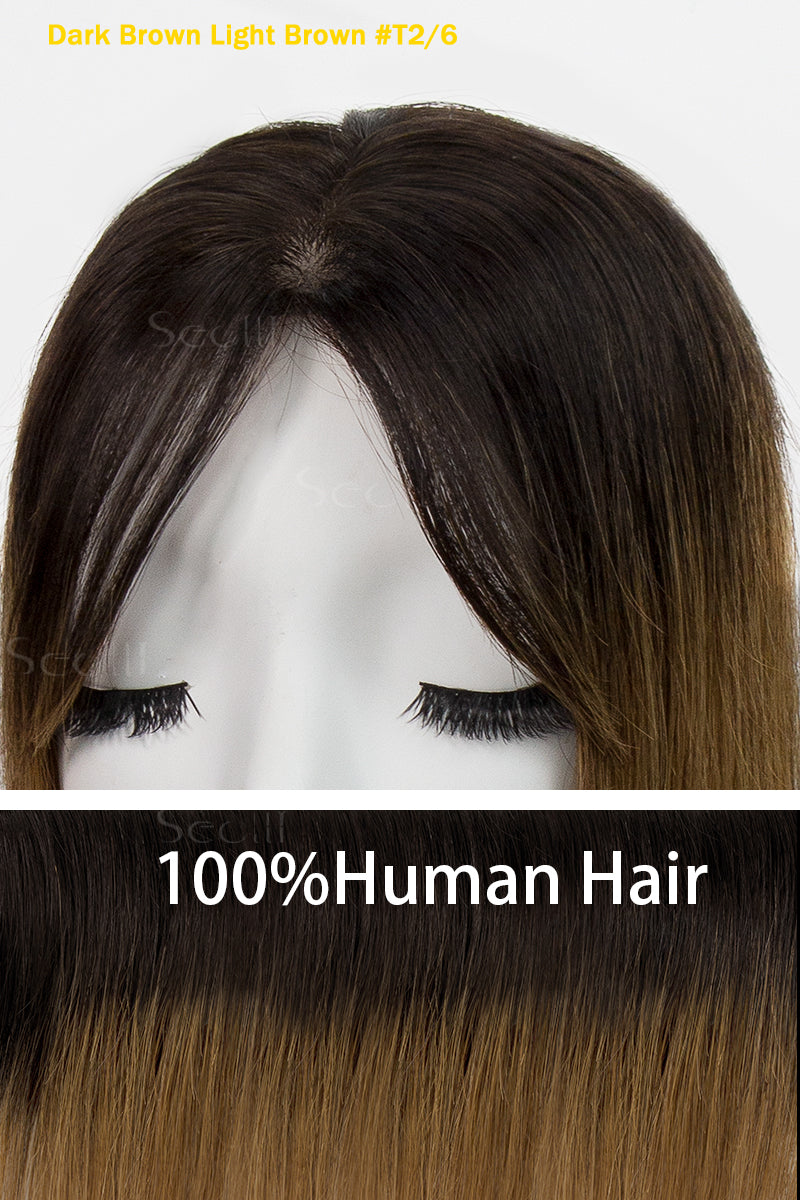 Flavia-B Silk Top Remy Human Hair Topper with Bangs Dark Brown/Light Brown