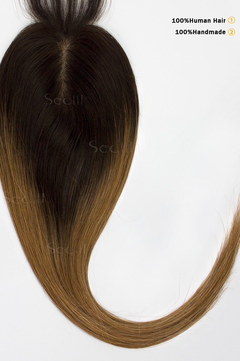 Flavia-B Silk Top Remy Human Hair Topper with Bangs Dark Brown/Light Brown