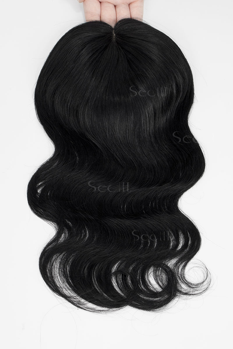 Flavia-C02 Wave Curly Human Hair Toppers Dark Black