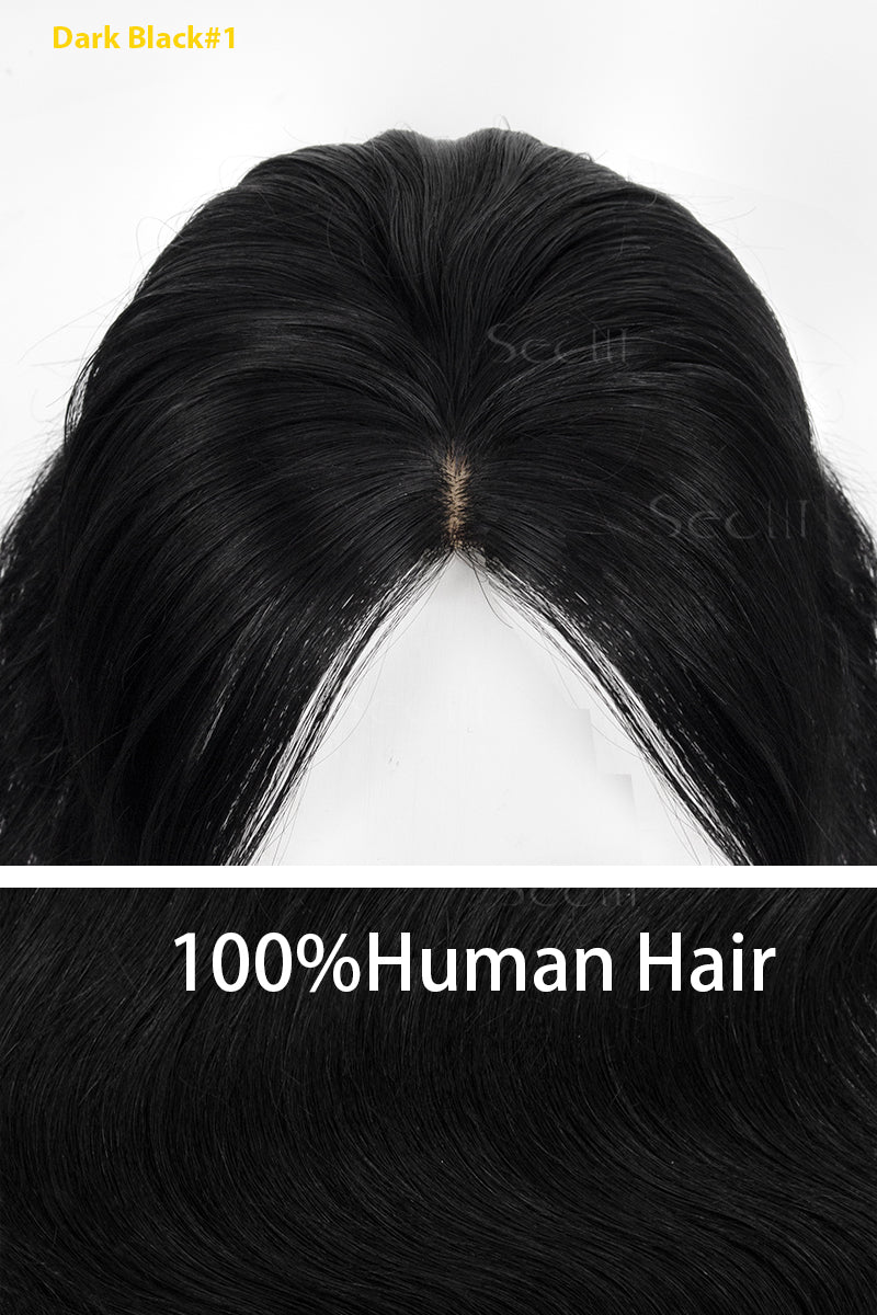 Flavia-C02 Wave Curly Human Hair Toppers Dark Black