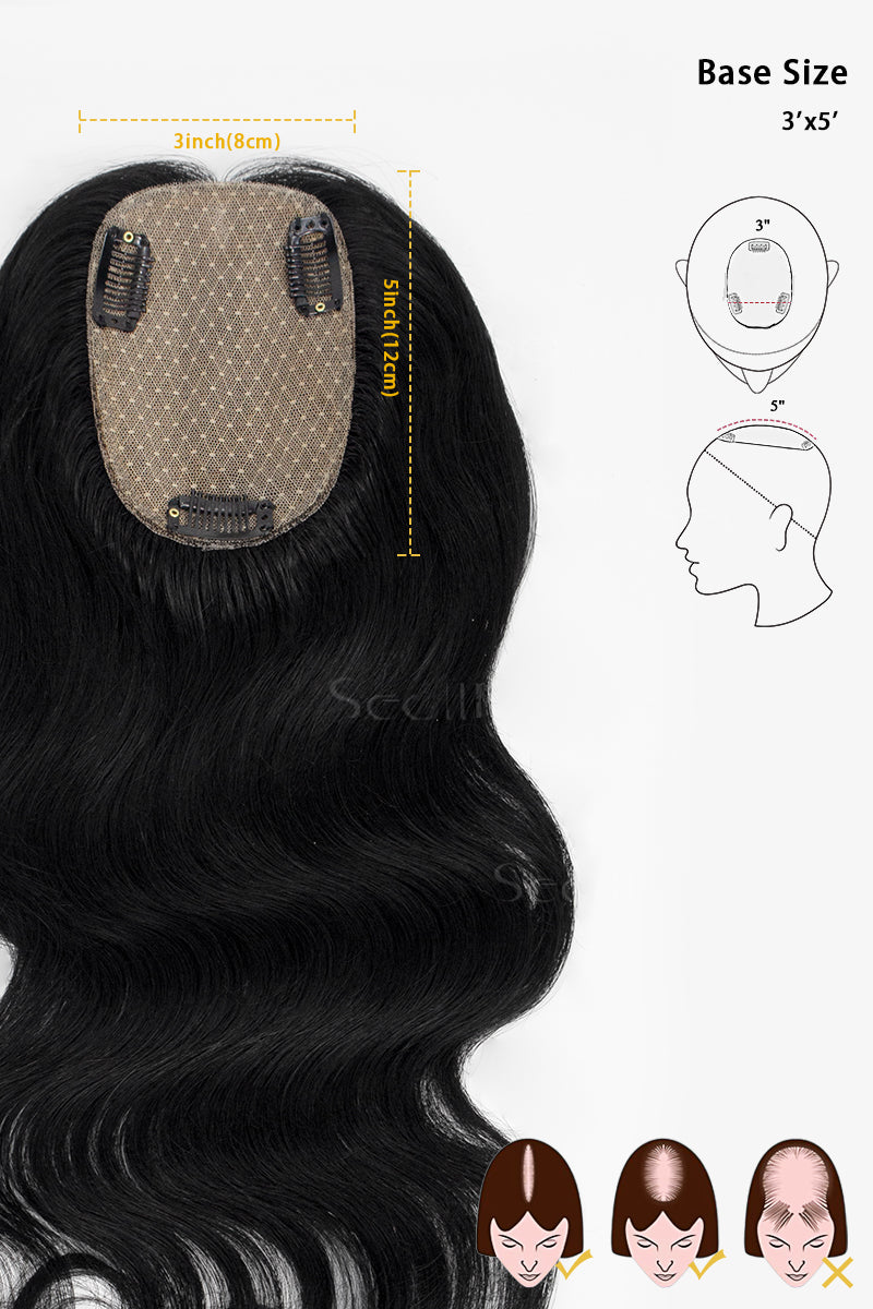 Flavia-C02 Wave Curly Human Hair Toppers Dark Black
