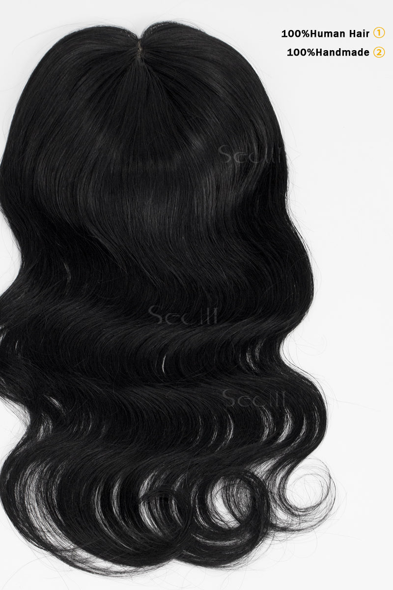 Flavia-C02 Wave Curly Human Hair Toppers Dark Black