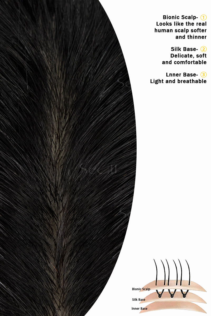 Flavia-C02 Wave Curly Human Hair Toppers Dark Black