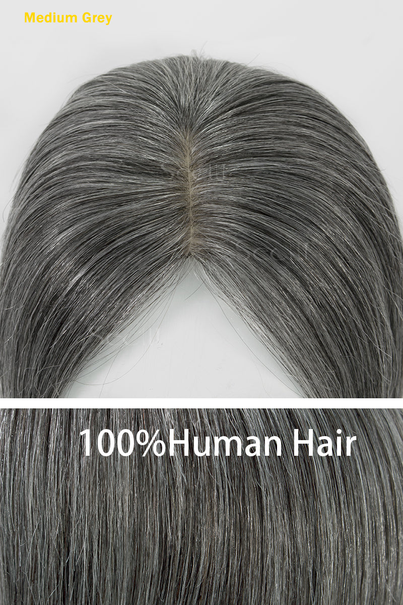 Metis Human Hair Toppers Crown Topper Hair Extensions (Grey and White)