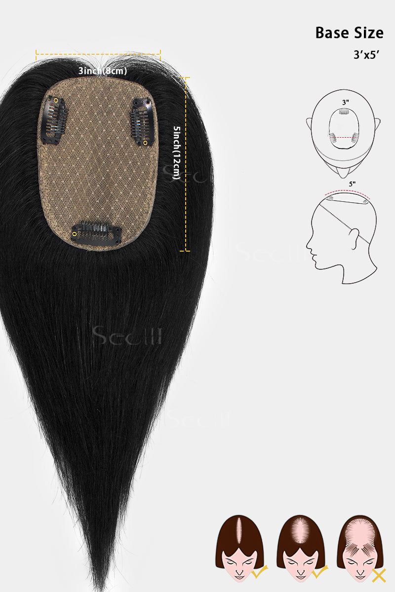 Topper de Cabello Humano Remy con Base de Seda Flavia | Negro Oscuro