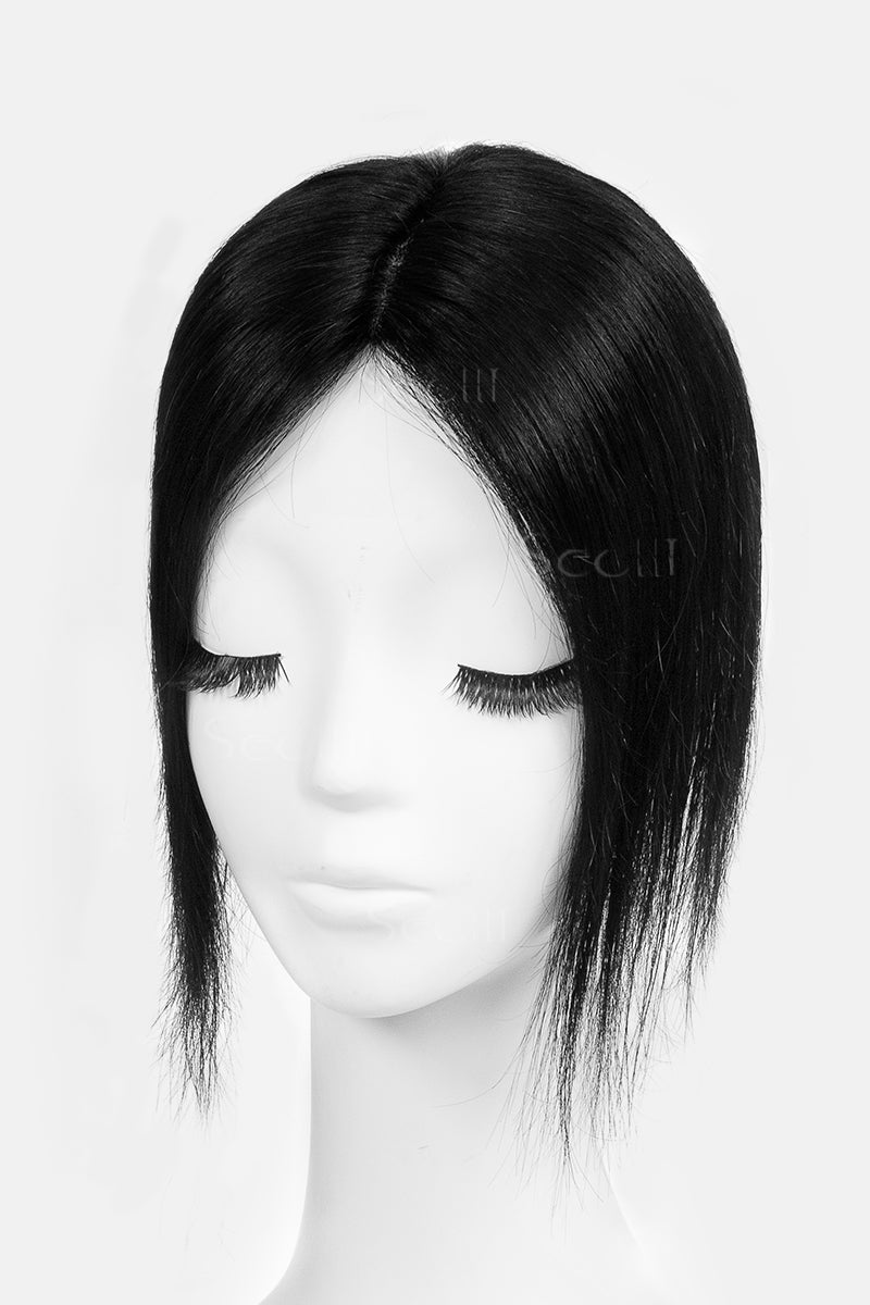 Topper de Cabello Humano Remy con Base de Seda Flavia | Negro Oscuro