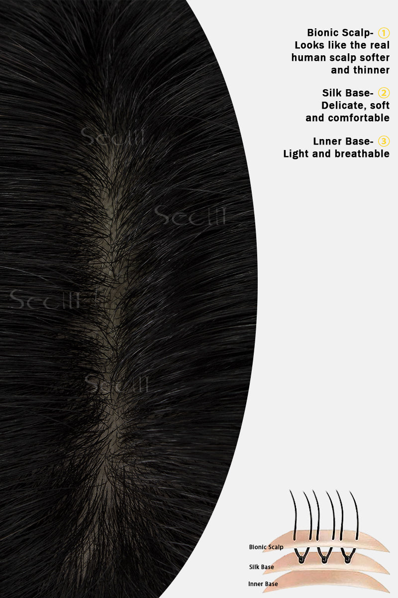 Topper de Cabello Humano Remy con Base de Seda Flavia | Negro Natural