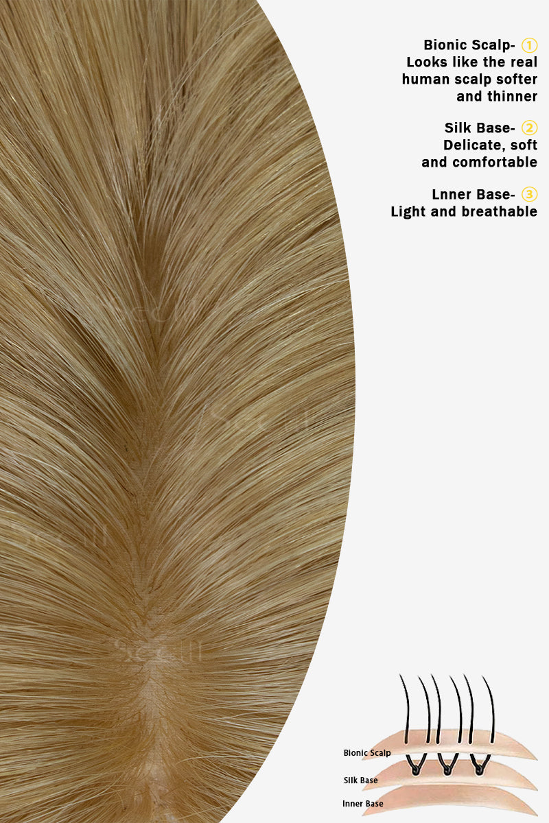 Topper de cabello humano Remy Flavia Silk Top rubio oscuro n.° 27