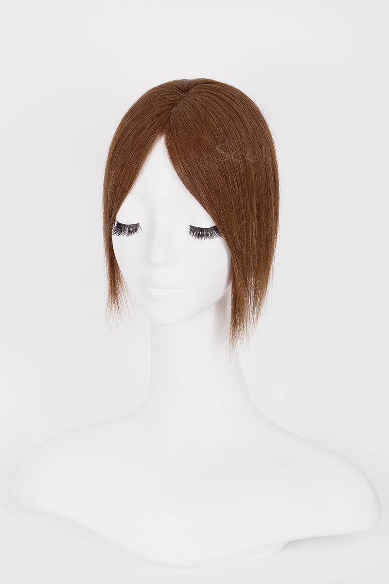 Flavia Silk Top Remy Human Hair Topper Dark Auburn Brown