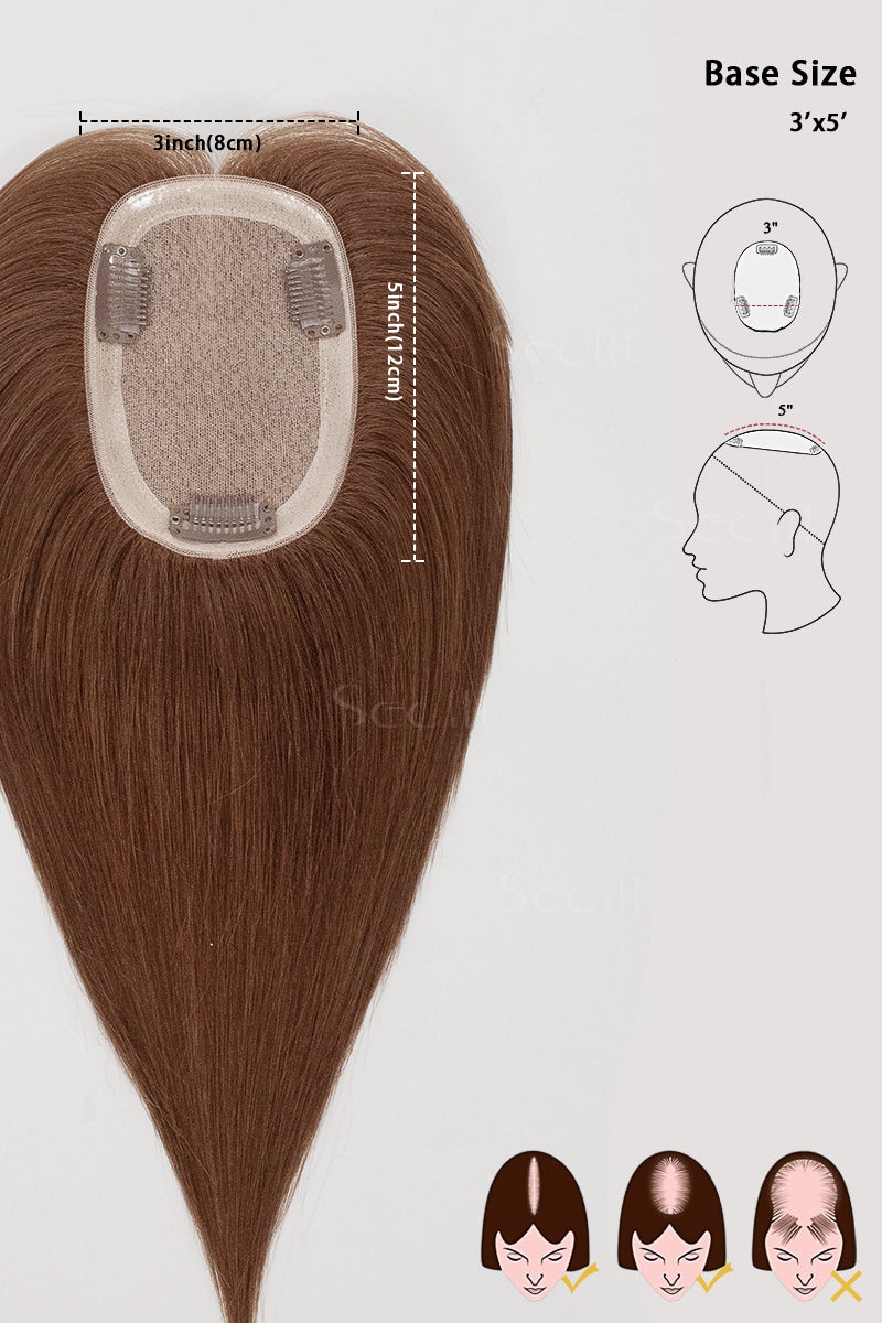 Flavia Silk Top Remy Human Hair Topper Dark Auburn Brown