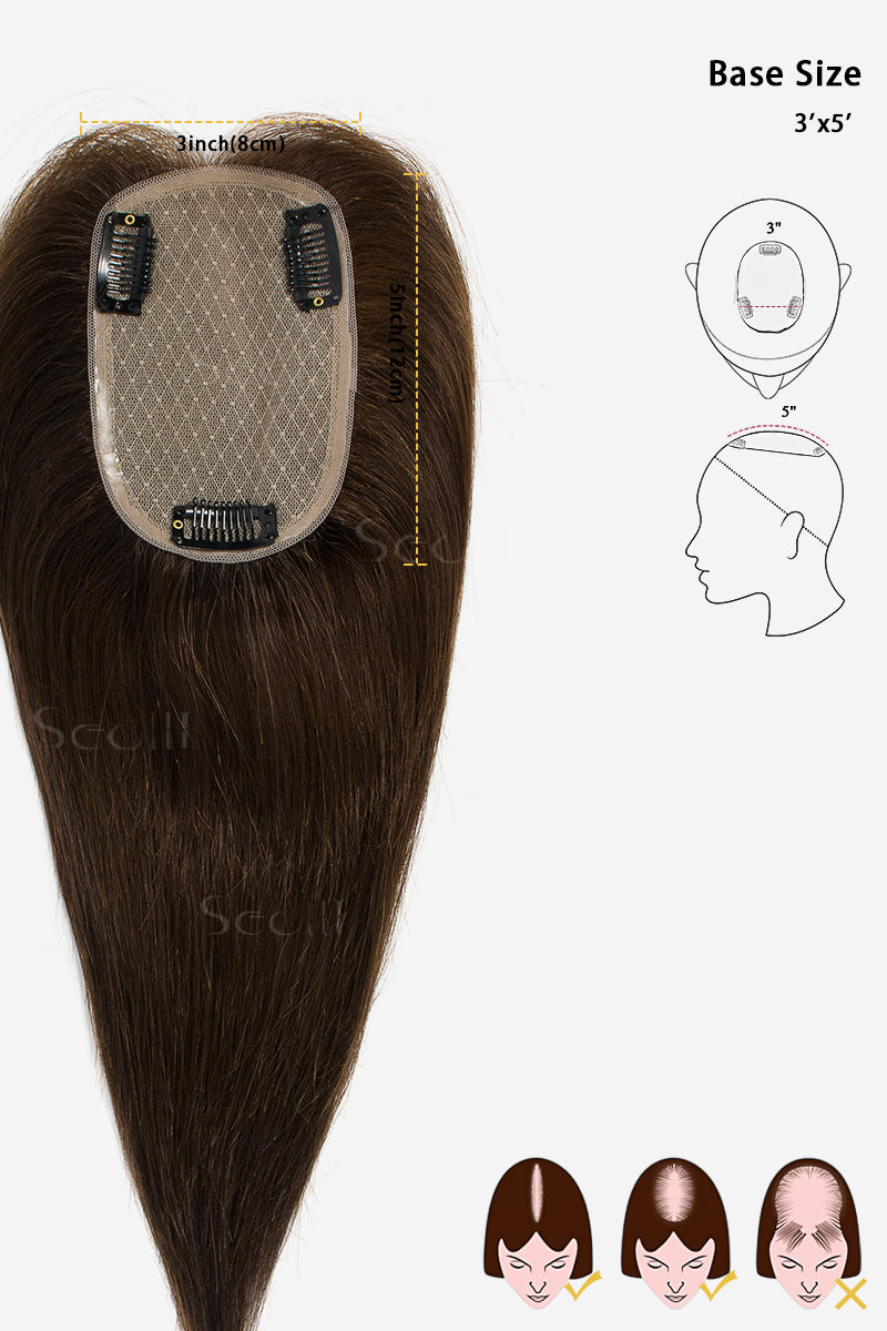Topper de Cabello Humano Remy con Base de Seda Flavia | Marrón Medio