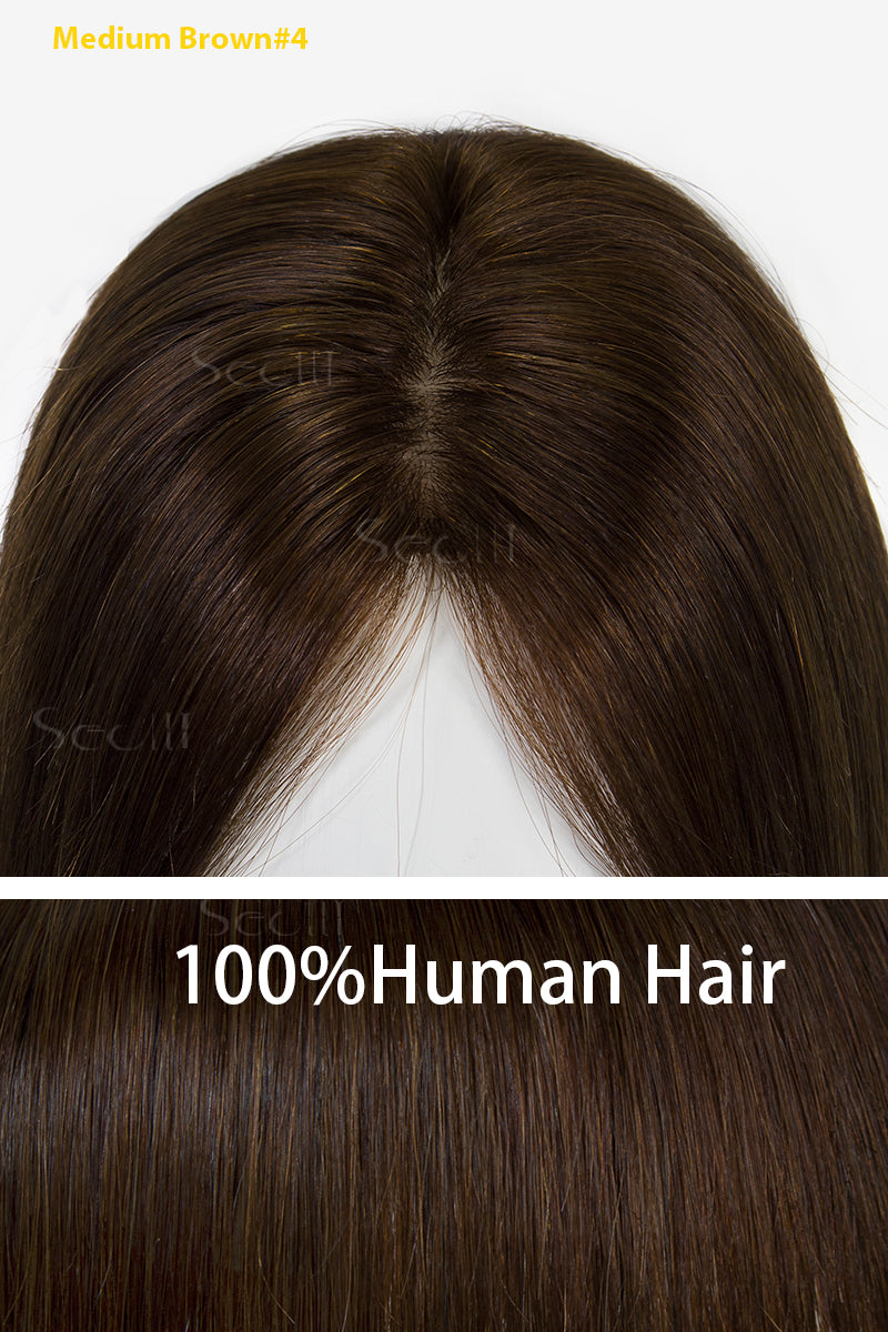 Topper de cabello humano Remy Flavia Silk Top, castaño medio n.° 4