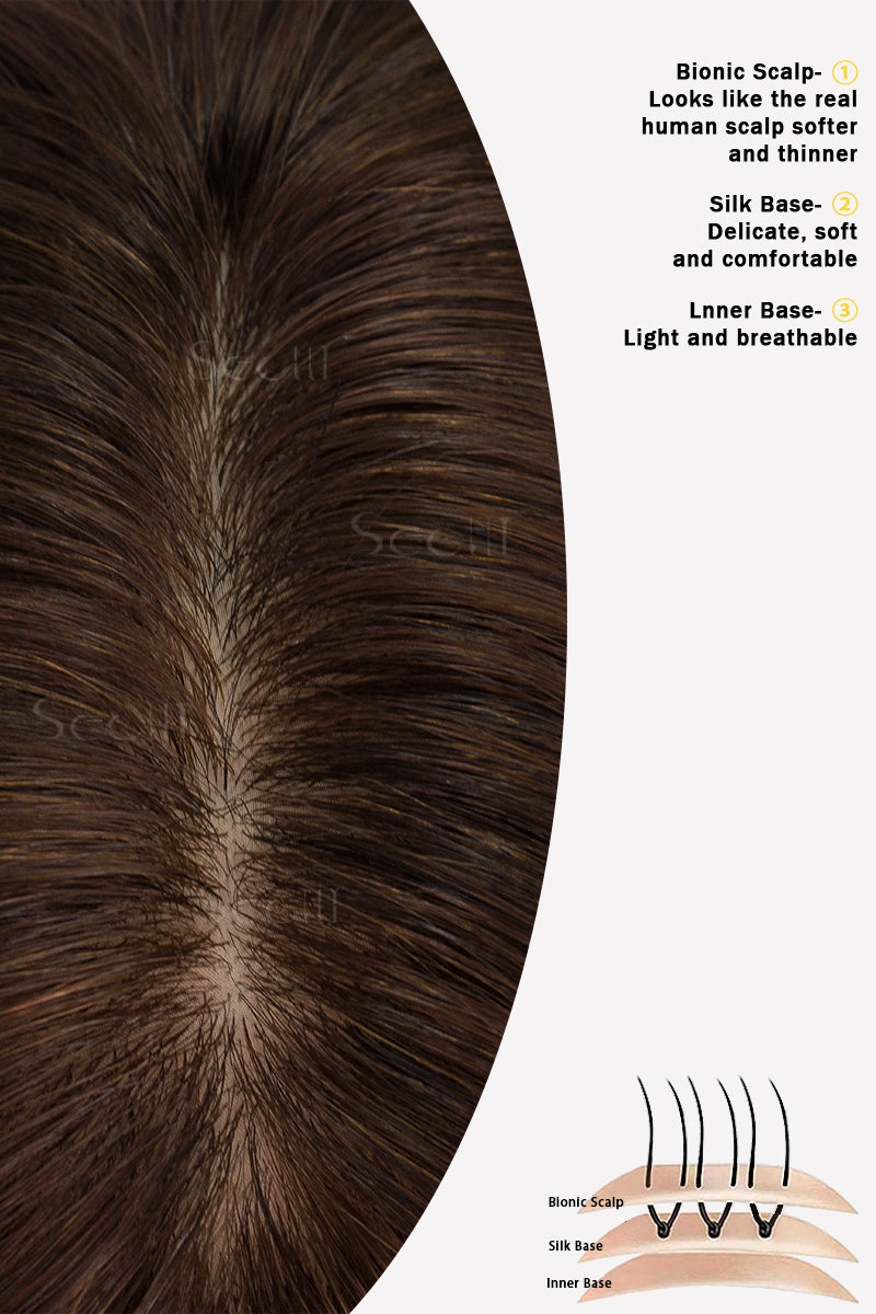 Topper de Cabello Humano Remy con Base de Seda Flavia | Marrón Medio