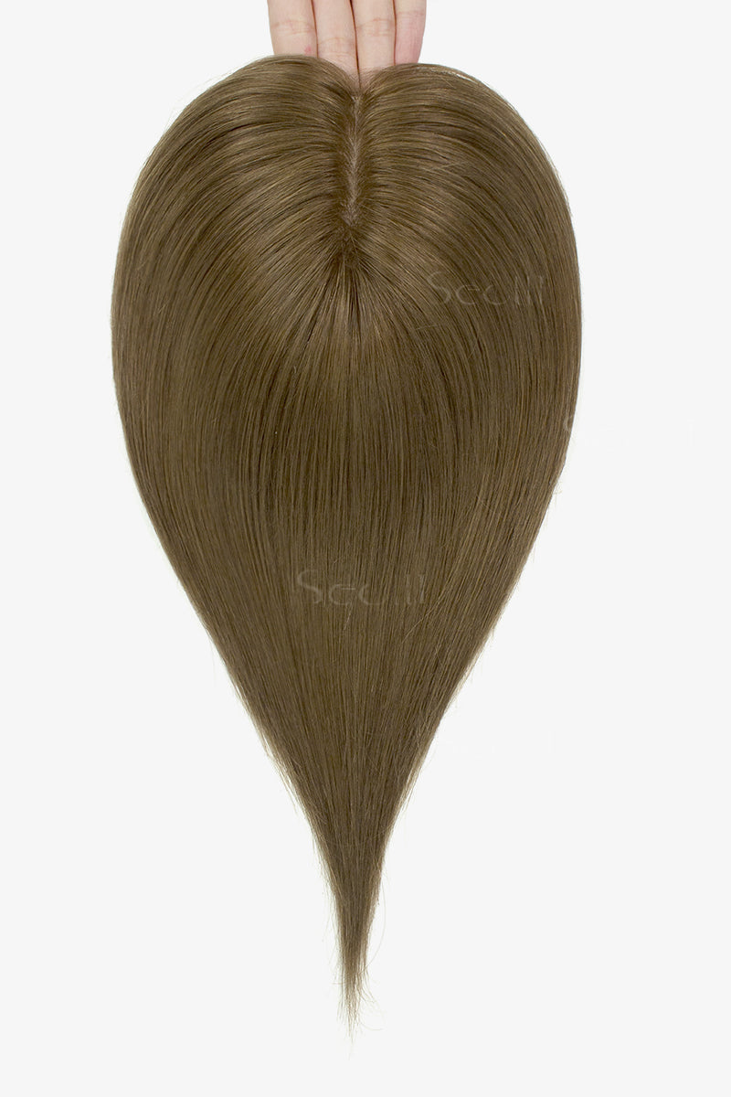 Topper de Cabello Humano Remy con Base de Seda Flavia | Marrón Castaño Claro