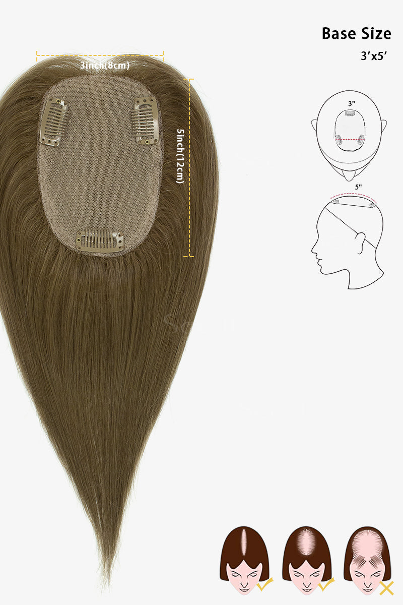 Topper de Cabello Humano Remy con Base de Seda Flavia | Marrón Castaño Claro